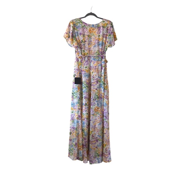 Lulus | Feels Magical Ivory Floral Print Short Sleeve Wrap Maxi Dress - Picture 10 of 12